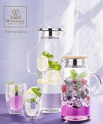 Zdjęcie produktu dla Szklany dzbanek Wilmax ze szkła borokrzemowego z pokrywką ze stali nierdzewnej 1000 ml WL-888209/A