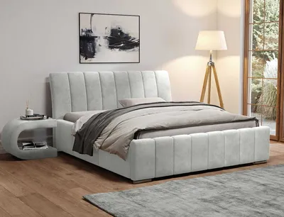 Produktbild von AGMAT Polsterbett PANAMA mit Kopfteil,140 x 200 cm, Doppelbett mit Bettkasten und Lattenrost aus Metall, Velourstoff: Hellgrau