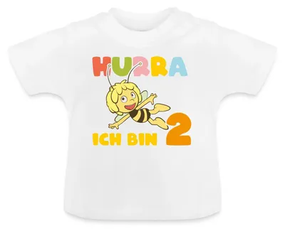 Produktbild von Spreadshirt Biene Maja Hurra Ich Bin 2 Zweiter Geburtstag Baby Bio-T-Shirt, 3-6 Monate, Weiß