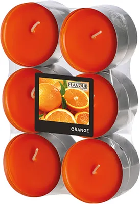 Produktbild von 12 Gala Flavour by GALA Maxi Duftlichte Ø 58 mm, 24 mm orange - Orange 96923 Duftkerzen Maxi-Teelichter Duft-Teelichter