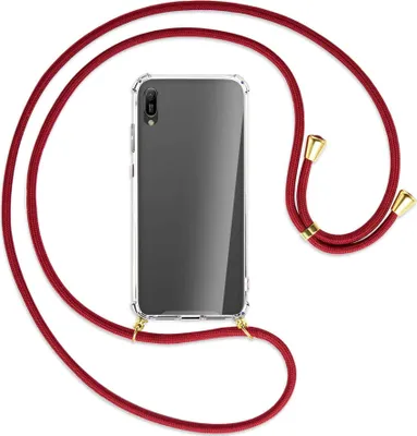 Produktbild von Handykette Backcover-Schutzhülle mit Band (Metall goldfarben) für Huawei Y6 2019 - dunkelrot