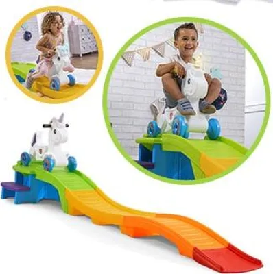 Image de Step2 Unicorn Up & Down Roller Coaster | Montagnes Russes / Toboggan Avec Licornes Pour Enfants | Jouet Avec Porteur Auto / Voiture