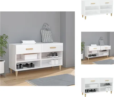 Produktbild von vidaXL Schuhschrank Hochglanz-Weiß 102x35x55 cm Holzwerkstoff -  Schuhregale & -schränke