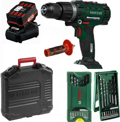 Produktbild von PARKSIDE 20V Schlagbohrschrauber PSBSA 20-Li C3  Akku 4 Ah+Bosch  Bit + Bohrer Set