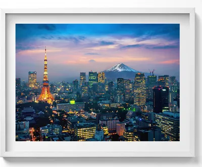 Produktbild von Stadt bei Nacht– Wandbild mit Rahmen – Gerahmtes Bild  – Wanddekoration – 80x60 cm –  Weiß Rahmen