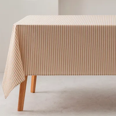 Produktbild von GAMUSI Wasserdichte Tischdecke, aus 100% Baumwolle Feine Streifen - Beige 140x180cm