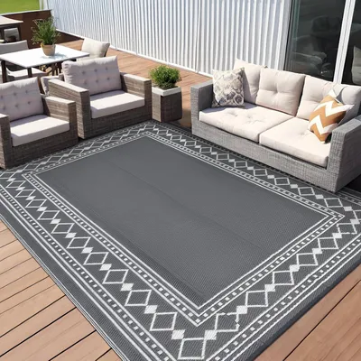 Produktbild von Terrassenteppich grau, wasserdicht, wendbar, für Camping