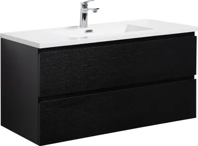 Image de Ensemble de meubles de salle de bain Badplaats avec lavabo et meuble sous lavabo Angela 100 x 48 cm Noir Bois - Meuble sous lavabo avec fermeture douce et lavabo, pré-monté
