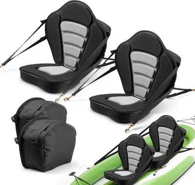 Immagine prodotto di SucceBuy 2 sedili per kayak, spessore 53 mm, sedile imbottito per stand up paddle board, sedile per barca con schienale, borsa per riporre e cinghie regolabili, adatto per SUP, canoa, barca da pesca e kayak gonfiabile