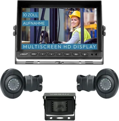 Produktbild von 10" Rückfahrkamera Set PROTECT PRO |  mit 2 x HD Seitenspiegel-Kamera 120° & 1 x HD Rückfahrkamera 120 °  RVS-24527