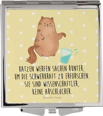 Produktbild von Mr. & Mrs. Panda Schminkspiegel Katze Wasserglas - Gelb Pastell - Geschenk, Cat, Neugierig, Handspiegel, Katzen, Taschenspiegel, Frauen Spiegel, Glas, Kosmetikspiegel