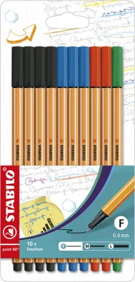 Immagine prodotto di Fineliner - STABILO point 88 - confezione da 10 pezzi Office - 4 x nero, 3 x blu, 2 x rosso, 1 x verde