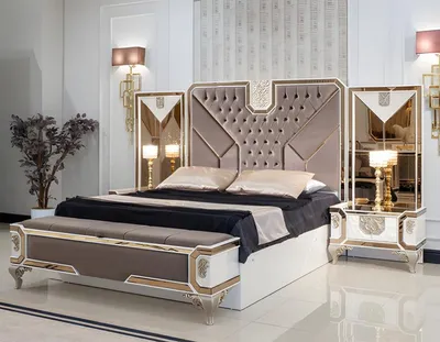 Produktbild von Luxus Schlafzimmer Set Bett + 2x Nachttische 3tlg Moderne Möbel Holz