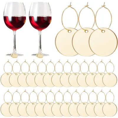 Wein-Anhänger 50er-Pack, Acryl, Gold, rund, 30 mm, DIY