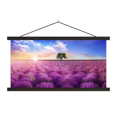 Produktbild von MuchoWow® Textilposter Lavendel - Baum - Sonnenuntergang - Lila 60x30 cm mit schwarzem Rahmen - Textilien