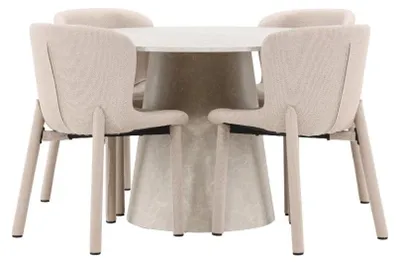 Productafbeelding van Lanzo eethoek tafel Ø120cm en 4 stoelen beige.