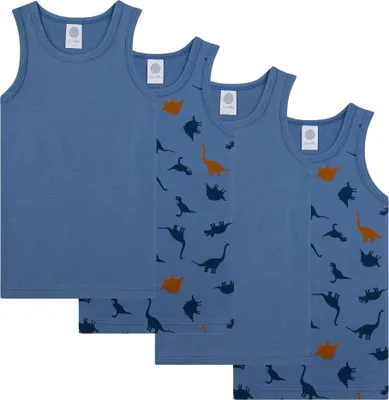 Produktbild von Sanetta Jungen Unterhemden, 4er Pack - Kids, Shirt, ärmellos,Baumwolle, Dino Blau 104