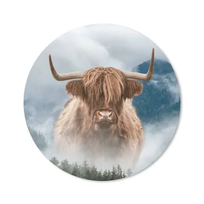 Produktbild von MuchoWow® Mauspad Mousepad Schottischer Highlander - Nebel - Berg 20x20 cm - Mousepads - Maus Mat - Pad - Mausunterlage - Schreibtischmatte