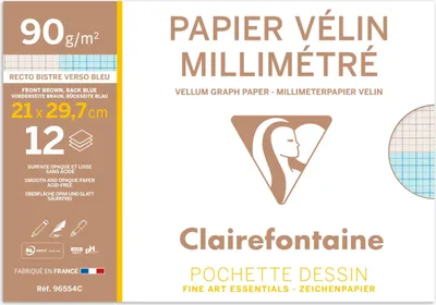 Produktbild von Clairefontaine 10x Millimeterpapier A4, Packung mit 12 Blatt 90g 96554C