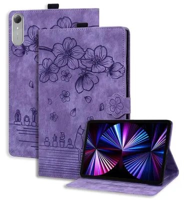 Produktbild von Lenovo Idea Tab Pro Gen 2 Hülle - Coverup Blumen & Katze Klapphülle - Violett