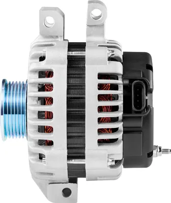 A side view of an automotive alternator.