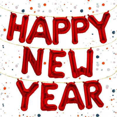 Obrázek produktu pro Fóliový balónek s nápisem Happy New Year, červený, cca 40 cm, pro naplnění vzduchem