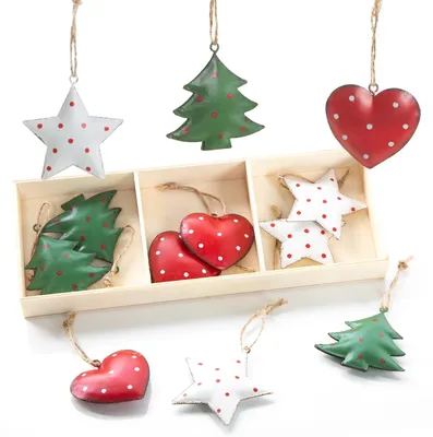 Produktbild von 12 kleine Weihnachtsanhänger rot weiß grün - zum Aufhängen - 5 cm
