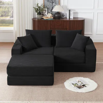 Zdjęcie produktu dla Modułowa sofa dwuosobowa, elastyczna – może służyć jako sofa dwuosobowa, trójmiejscowa, sofa w kształcie litery L lub jako dodatkowe łóżko dla gości. Wykonana z tkaniny typu cord, posiada antypoślizgowe podstawy, duże podłokietniki i jest znana jako "Cloud Sofa" (sofa typu "chmura")