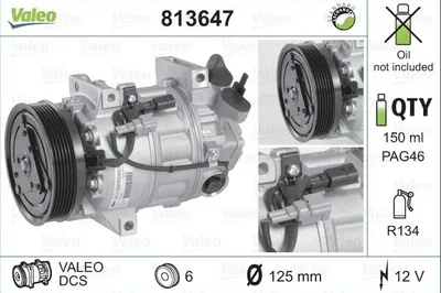 Produktbild von VALEO 813647 DCS Klimaanlage Klimakompressor PAG 46 R134a für RENAULT LAGUNA III Grandtour (KT0/1) LAGUNA III (BT0/1) LAGUNA Coupe (DT0/1)