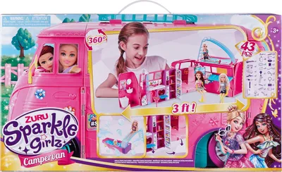 Produktbild von ZURU Sparkle Girlz Retro Campervan, Mädchen, Pink, Nicht für Kinder unter 36 Monaten geeignet, Kleine Teile. Erstickungsgefahr, Fensterbox, 1 Stück(e), 1x Fully Opening Campervan with Rotating Wheels, 1x Shower, 2x shelves, 1x toilet, 2x Lotion...