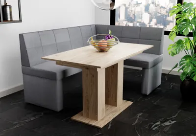 Productafbeelding van Eetset met hoekbank, 196x142 cm, BLAKE XL, stof Soro, grijs / Eettafel DANTE, Sonoma-kleur
