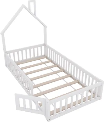 Produktbild von Hausbett mit Lattenrost und Rausfallschutz, 90x200 cm, Kinderbett, Jugendbett, Kiefer