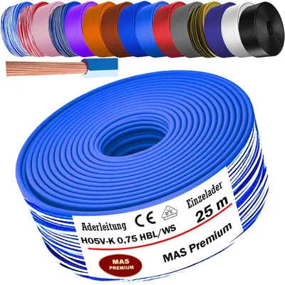 Produktbild von 25m Aderleitung H05 V-K 0,75 mm² Hellblau-Weiß Einzelader flexibel