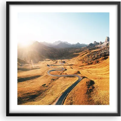 Produktbild von Gerahmtes Poster - Schwarzer Rahmen - Sonne Berge Weg - 50x50 cm - Wand Bild - Wanddeko - Wandbilder - Kunstposter - Wandposter - Bilderrahmen - Bilder - Kunstdruck - Wanddekoration - P2BAC50x50-4836