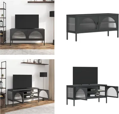 Zdjęcie produktu dla vidaXL Szafka pod TV czarna 105x35x50 cm szkło i stal - Szafka pod TV - Szafki pod TV - Stojak pod TV - Meble pod TV