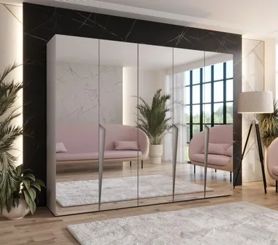 Produktbild von Breiter Kleiderschrank 250 cm SORAYA 3 mit Spiegel - Kaschmir / Kaschmirgriffe