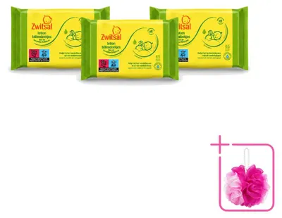 Image de 3 paquets de lingettes pour bébé Zwitsal, lotion pour les peaux sensibles, 65 lingettes par paquet - Pack économique - 3 pièces