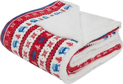 Zdjęcie produktu dla BELIANI Koc narzuta czerwony z niebieskim flanelowy 200 x 220 cm puszysty dwustronny wzór świąteczny