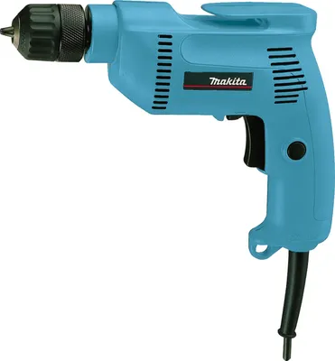 Immagine prodotto di Trapano professionale Makita 6408, funzionamento a rete, 530 watt, capacità di foratura di 10 mm nell'acciaio, velocità variabile, rotazione destra/sinistra