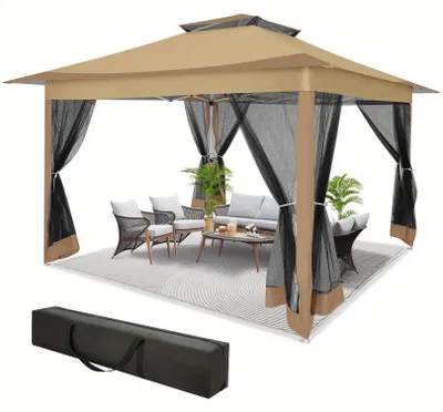 Obrázek produktu pro Skládací stan o rozměrech 3,6 x 3,6 metru s moskytiérou a UV ochranou, přenosný pavilon pro venkovní použití