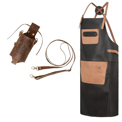 Produktbild von SET FOX-X Büffelleder Grill Koch Küchen Schürze + Holly Getränkeflaschenholster