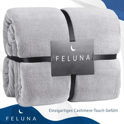Produktbild von Feluna XXL Kuscheldecke 220x200 cm flauschig – Premium Tagesdecke & Sofadecke aus Korallenfleece mit weichem Kaschmir-Touch, Bettüberwurf