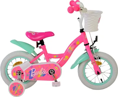 Zdjęcie produktu dla Rower dziecięcy Volare Barbie dla dziewczynek - 12 cali w kolorze różowym z zabezpieczeniami