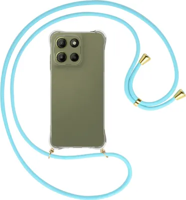 Produktbild von Handykette Backcover-Schutzhülle mit Band (Metall goldfarben) für Motorola Moto G15 - himmelblau