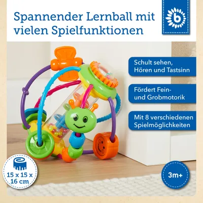 Produktbild von Bieco Greifball für Babys | Bunter Motorikball Baby | Vielseitiges Motorikspielzeug Baby | Baby Spielzeug ab 3 Monate | Baby Ball zum Greifen mit Baby Rassel | Greifling Baby Toys | Greifball Baby