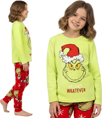 Obrázek produktu pro Grinch VELOUROVÉ, VÁNOČNÍ dívčí pyžamo, DVOUČÁSTNÉ pyžamo s dlouhým rukávem TEPLÉ 158-164