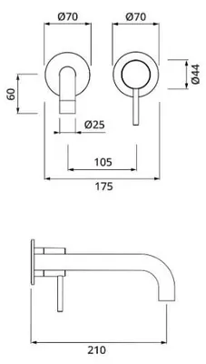 Immagine prodotto di Herzbach MODUL7 Miscelatore da lavabo a parete, set di colori 210 mm, PVD oro