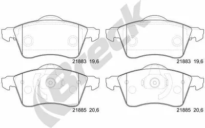 Produktbild von BRECK Bremsbeläge Satz Vorne Bremsklötze für VW Transporter IV Bus (70B, 70C, 7DB, 7DK, 70J, 70K, 7DC, 7DJ) 21883 00 701 00