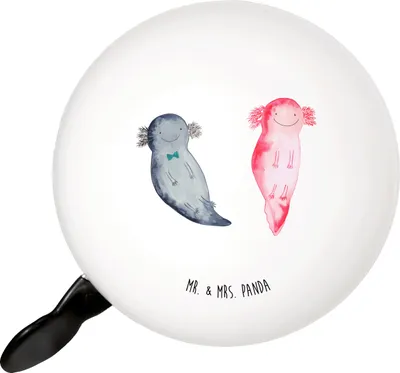 Produktbild von Mr. & Mrs. Panda Fahrrad Klingel Axolotl Freundin - Weiß - Geschenk, Fahrradglocke, glocke, Verlobter, Fahrradklingel, Für, Fahrrad-Klingel, Lurch, Liebe, glücklich