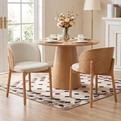 Produktbild von Flieks Esszimmerstühle 2er Set aus Massivholz mit Leinenstoff, Eschen-Massivholzfurnier, für Esszimmer, Wohnzimmer, Küchenstühle, Naturholzfarbe